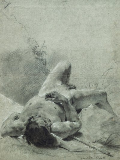 Un giovane nudo disteso sulla schiena, su una riva, sdraiato su uno standard da Giovanni Battista Piazzetta