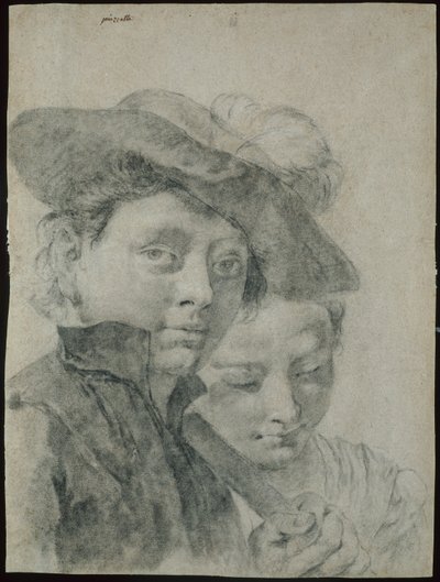 Un giovane ragazzo con cappello piumato e una giovane ragazza da Giovanni Battista Piazzetta