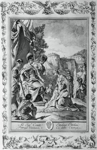 Armida davanti a Goffredo, incisione, di Giovanni Battista Piazzetta per il Canto III della Gerusalemme Liberata, di Torquato Tasso, pubblicato da Giovanni Battista Albrizzi, Venezia, Italia da Giovanni Battista Piazzetta