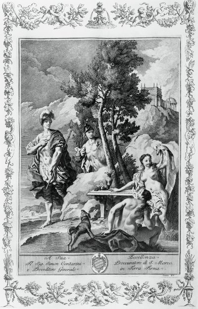 Carlo e Ubaldo nelle Isole Felici, incisione, di Giovanni Battista Piazzetta per il Canto XV della Gerusalemme Liberata, di Torquato Tasso, edizione di Giovanni Battista Albrizzi, Venezia, Italia da Giovanni Battista Piazzetta