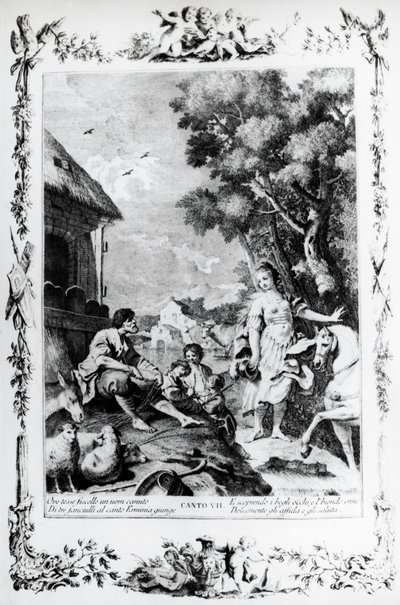 Erminia accolta da un pastore, canto VII, Gerusalemme liberata da Giovanni Battista Piazzetta