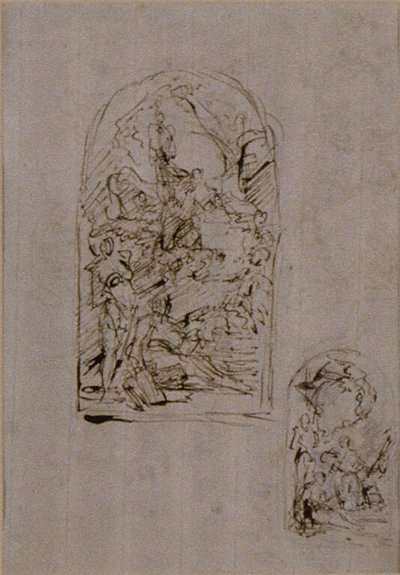 Bozzetti per un altare con Santa Margherita da Cortona, San Sebastiano e San Rocco (recto); Due bozzetti per un altare (verso) da Giovanni Battista Piazzetta