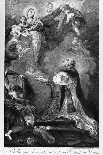 La Vergine appare a San Filippo Neri, di Giovanni Battista Piazzetta, incisione di Innocente Alessandri, Italia da Giovanni Battista Piazzetta