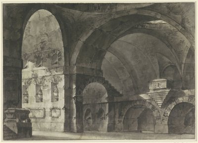 Interno di un grande edificio antico con volte a botte e una sottostruttura a cupola da Giovanni Battista Piranesi (attributed to)