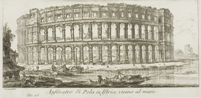 Anfiteatro di Pola in Istria vicino al mare, tavola 23 da Alcune vedute di archi trionfali e altri monumenti da Giovanni Battista Piranesi