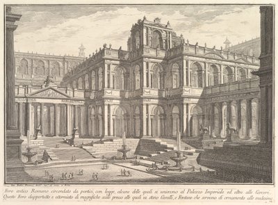 Antico foro romano circondato da portici, con logge, alcune delle quali comunicano con ..., ca. 1750 da Giovanni Battista Piranesi