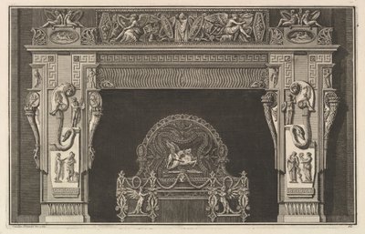 Camino: fregio di trofei e Vittorie alate sul architrave, con cornucopie da Giovanni Battista Piranesi