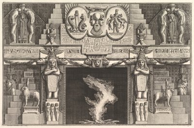 Camino in stile egiziano: Gruppi di tre nudi femminili alla base di ciascuna da Giovanni Battista Piranesi