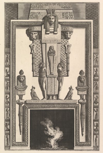 Camino in stile egiziano: Mummia sovrapposta a una grande cariatide sopra il linte..., 1769 da Giovanni Battista Piranesi