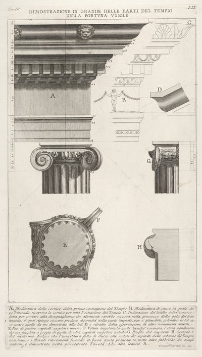 Cornice e colonna del Tempio della Fortuna Virile, da Varie vedute da Giovanni Battista Piranesi