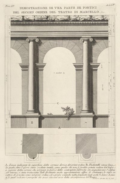 Elevazione e pianta del portico di secondo ordine al Teatro di Marcello da Giovanni Battista Piranesi