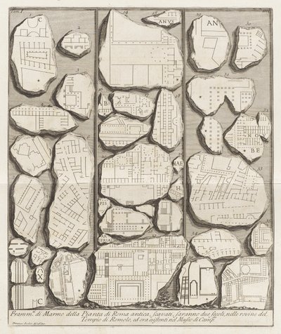 Frammenti di marmo della pianta di Roma antica da Giovanni Battista Piranesi
