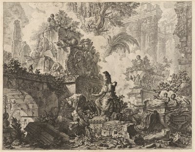 Frontespizio, Fantasia di rovine con una statua di Minerva in primo piano, dalla serie Vedute di Roma da Giovanni Battista Piranesi