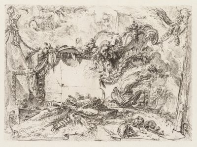 Groteschi: Rovine con teschi e un vaso fumante, ca. 1745-50 da Giovanni Battista Piranesi