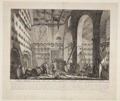 Vista interna di tre grandi camere tombali ritenute appartenere alla Casa di Augusto da Giovanni Battista Piranesi