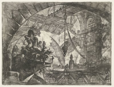 Prigione con prigionieri su piattaforma sporgente da Giovanni Battista Piranesi