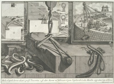 Mezzi con cui venivano sollevati i grandi blocchi di travertino e marmo..., 1756-57 da Giovanni Battista Piranesi