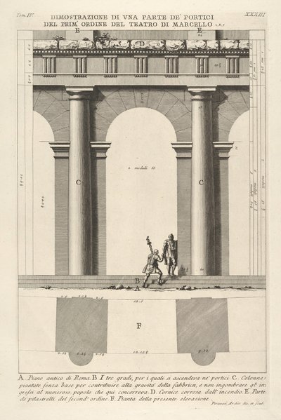 Elevazione Parziale e Pianta del Portico di Primo Ordine al Teatro di Marcello da Giovanni Battista Piranesi