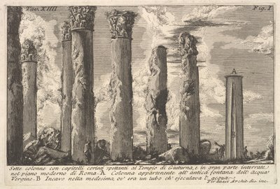 Sette colonne del Tempio di Giuturna con capitelli corinzi da Giovanni Battista Piranesi