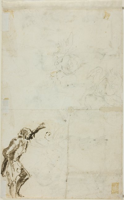 Foglio di schizzi: uomo in piedi con braccio alzato, cherubino da Giovanni Battista Piranesi