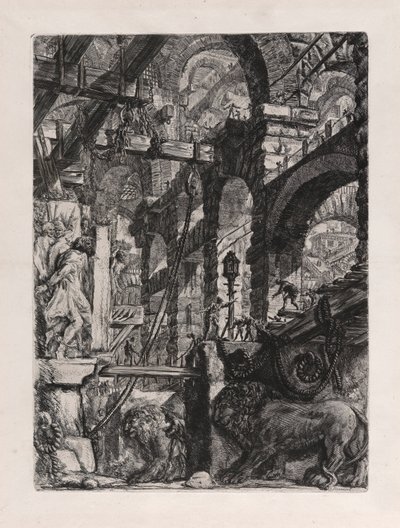 I bassorilievi del leone, tavola 5 da Carceri d da Giovanni Battista Piranesi