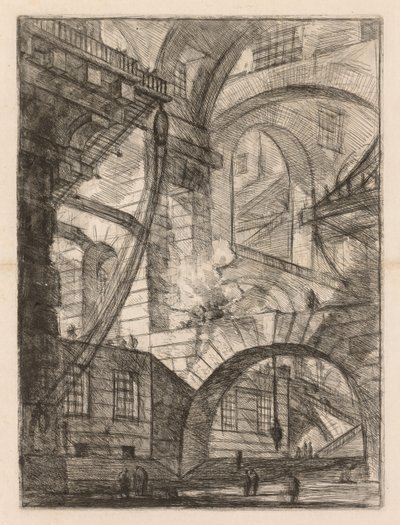 Le Prigioni: Una Prospettiva di Archi con un Fuoco Fumante da Giovanni Battista Piranesi