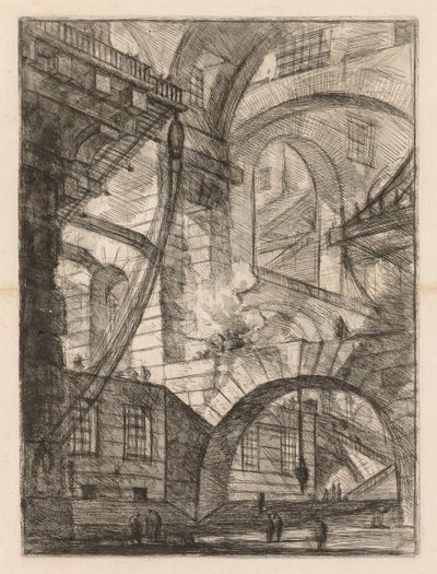 Le prigioni: Una prospettiva di archi con un fuoco fumante, 1745-1750 da Giovanni Battista Piranesi