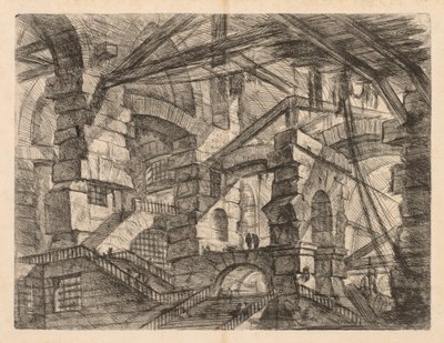 Le prigioni: Una prospettiva di colonnati con scala a zig-zag da Giovanni Battista Piranesi