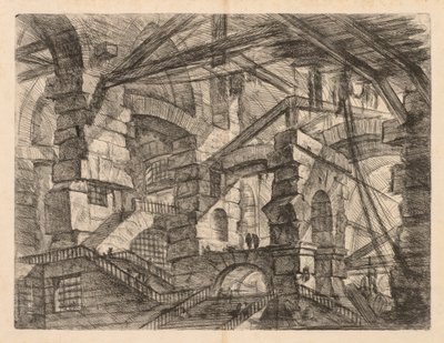 Le Prigioni: Una Prospettiva di Colonnati con Scala a Zig-Zag, 1745-1750 da Giovanni Battista Piranesi