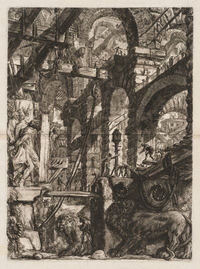 Le prigioni: una prospettiva di archi romani, con due leoni scolpiti in rilievo..., 1745-50 da Giovanni Battista Piranesi