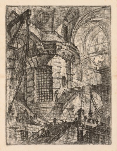 Le Prigioni: Un edificio a volta con una colonna centrale con finestra sbarrata, 1745-1750 da Giovanni Battista Piranesi