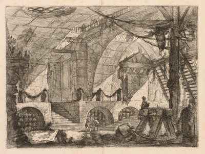 Le Prigioni: Una camera ad arco con pali e catene da Giovanni Battista Piranesi
