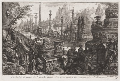 Veduta di un vecchio circo con altri monumenti all