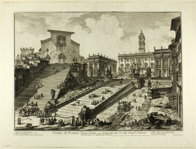 Veduta del Campidoglio con la scalinata verso la Chiesa di S. Maria in Aracoeli, da Vedute di Roma da Giovanni Battista Piranesi