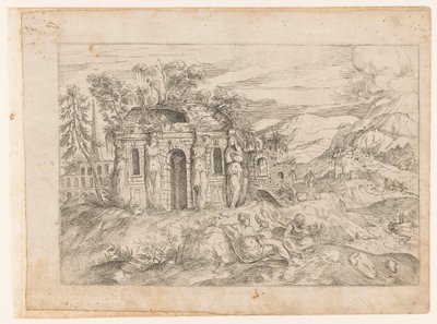 Paesaggio con tempio antico con cariatidi da Giovanni Battista Pittoni (I) (attributed to)