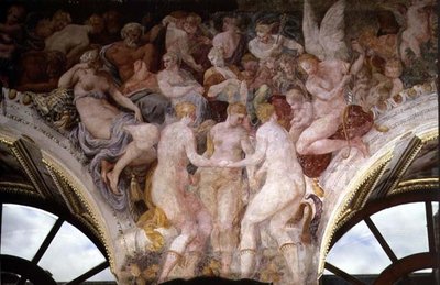 Dee danzanti, dettaglio dello schema decorativo nella Galleria di Francesco I da Giovanni Battista Rosso Fiorentino