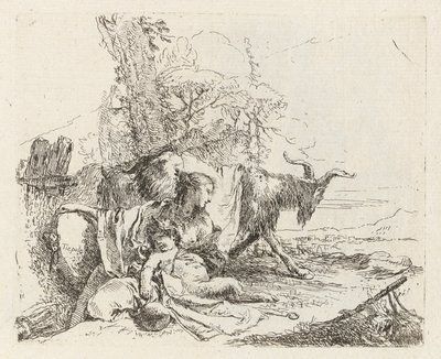 Una Ninfa con un Piccolo Satiro e Due Capre, da Vari capricci da Giovanni Battista Tiepolo