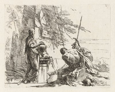 Una donna con le mani su un vaso, un soldato e uno schiavo, da Vari capricci da Giovanni Battista Tiepolo