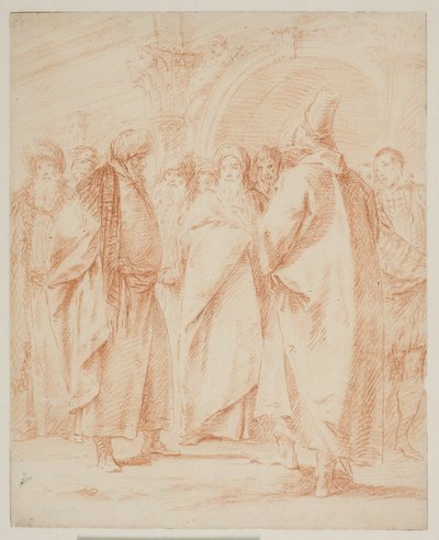 Un gruppo di uomini riuniti davanti a un cancello da Giovanni Battista Tiepolo