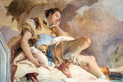 (dettaglio) Rinaldo, da Armida rapisce il dormiente Rinaldo, dalla Stanza della Gerusalemme Liberata nella Palazzina, 1757 da Giovanni Battista Tiepolo