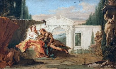 Tedesco:  Rinaldo und Armida im Zaubergarten Armidas, von Carlo und Ubaldo belauscht Rinaldo e Armida nel giardino magico di Armida, origliati da Carlo e Ubaldo da Giovanni Battista Tiepolo