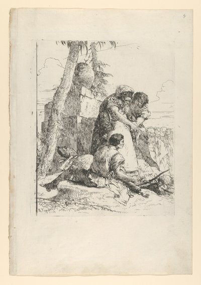 Mago che indica una testa in fiamme a due giovani, dagli Scherzi da Giovanni Battista Tiepolo
