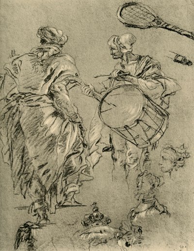 Uomo visto da dietro, un tamburino e piccoli studi, 1751-1752, 1928 da Giovanni Battista Tiepolo