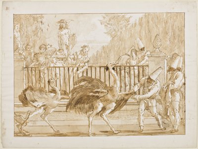 Punchinello con gli struzzi, c.1800 da Giovanni Battista Tiepolo