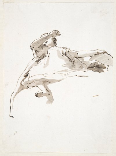Figura femminile reclinata, mano sinistra appoggiata su un globo, braccio destro sollevato davanti al viso, vista dal basso da Giovanni Battista Tiepolo