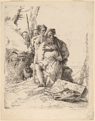 Mago seduto con altre figure accanto a un altare da Giovanni Battista Tiepolo