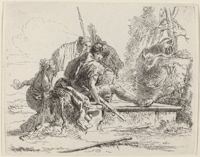 Soldato seduto su una tomba con figure circostanti da Giovanni Battista Tiepolo