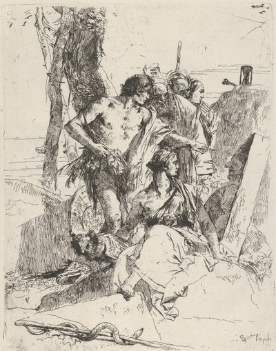 La scoperta della tomba di Punchinello, dagli Scherzi, ca. 1743-50 da Giovanni Battista Tiepolo