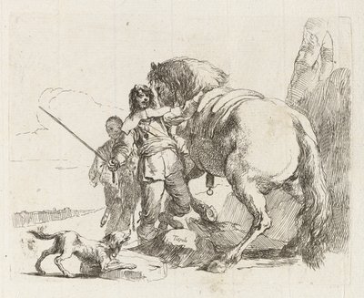 Il cavaliere in piedi accanto al suo cavallo, da Vari capricci da Giovanni Battista Tiepolo