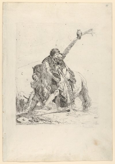 Tre uomini accanto a un cavallo, dagli Scherzi da Giovanni Battista Tiepolo
